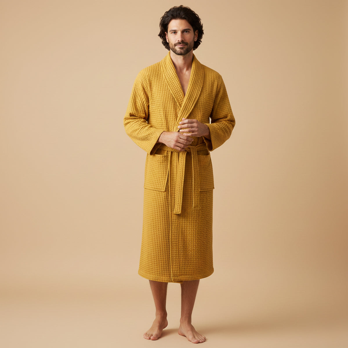Soft Men's Waffle Weave Bath Robe with Tie