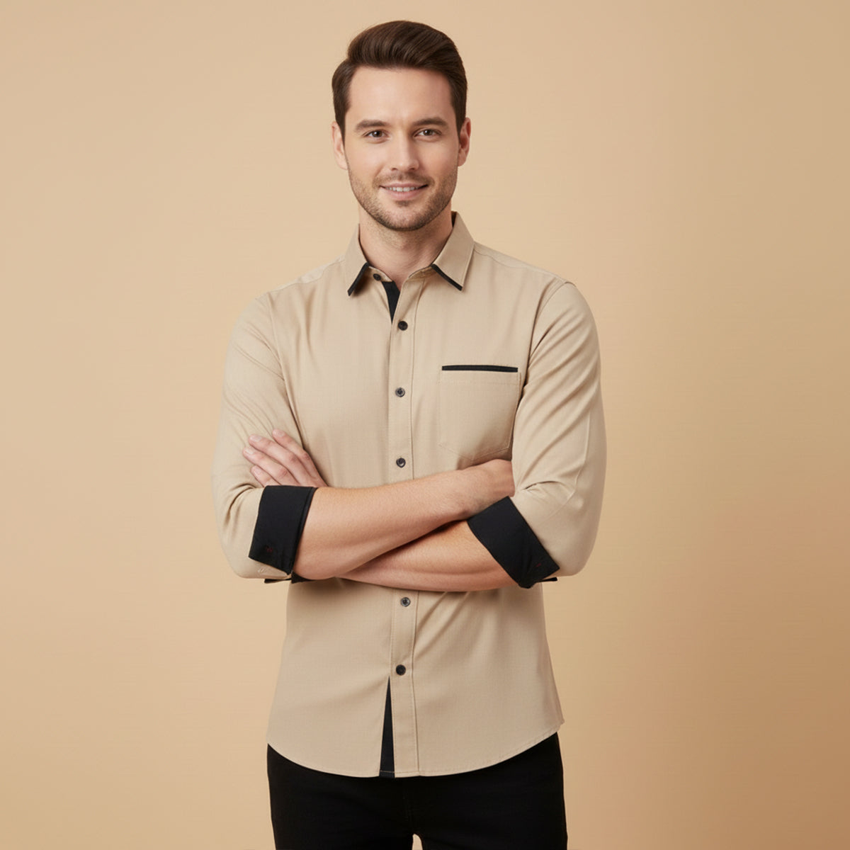 Fashionable Men's Contrast Trim Dress Shirt