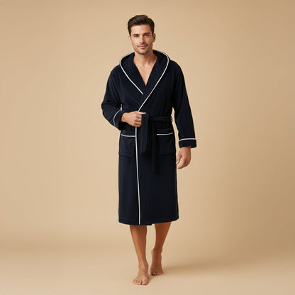 Cozy Men's Hooded Fleece Bathrobe with Tie Waist