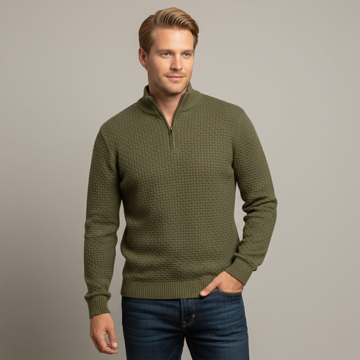 Men's Thick Quarter Zip Cable Knit Sweater