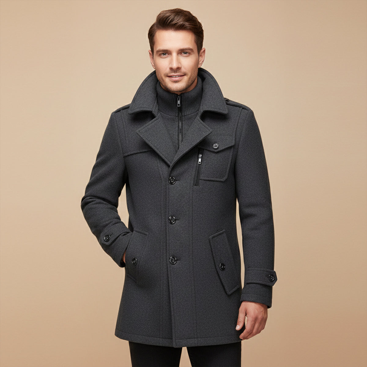 Warm Waterproof Men's Zip Up Winter Jacket