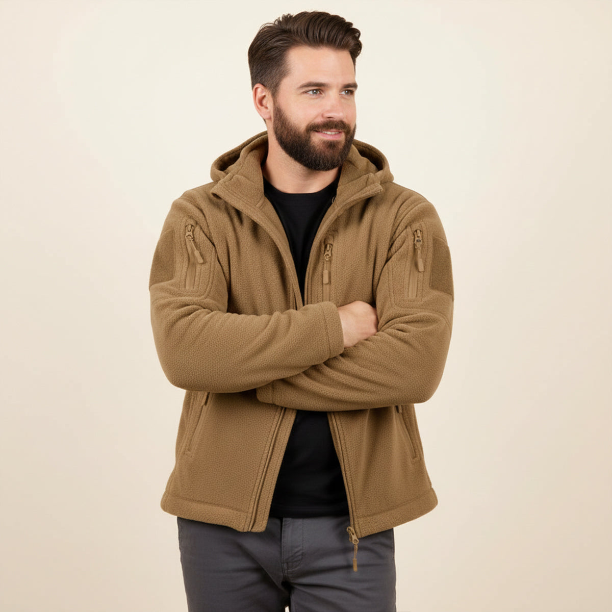Warm Mens Fleece Hooded Tactical Jacket
