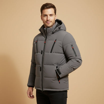 Warm Men's Hooded Puffer Parka with Zip Pockets