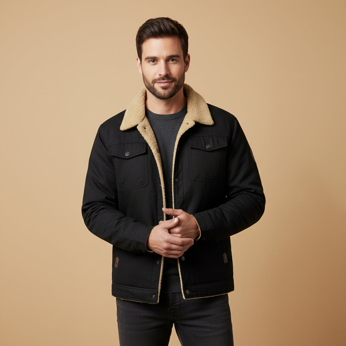 Warm Men's Fleece Lined Padded Bomber Jacket