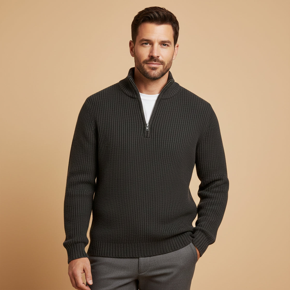 Luxury Men's Warm Cashmere Half Zip Jumper