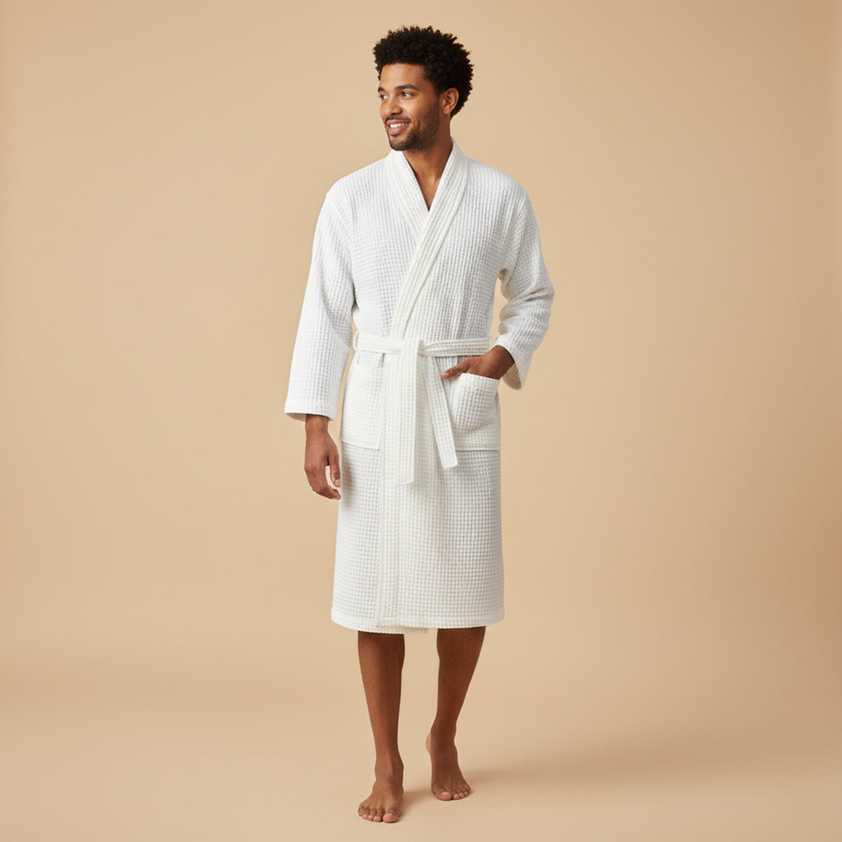 Soft Men's Waffle Weave Bath Robe with Tie