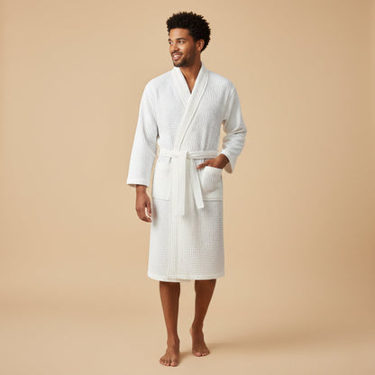 Soft Men's Waffle Weave Bath Robe with Tie
