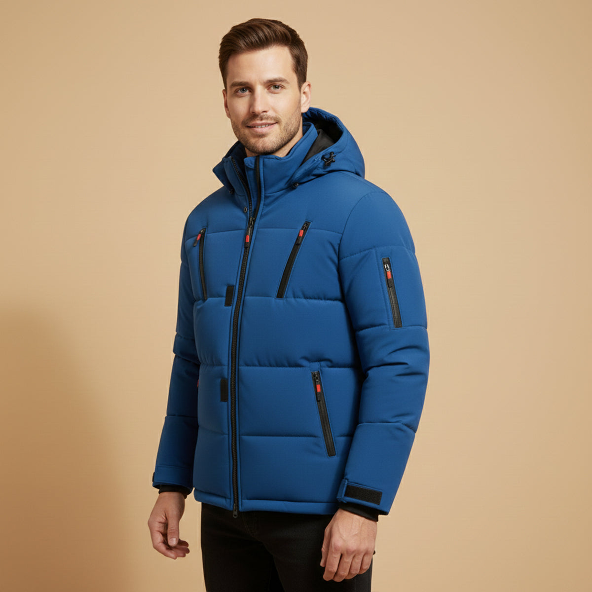Warm Men's Hooded Puffer Parka with Zip Pockets