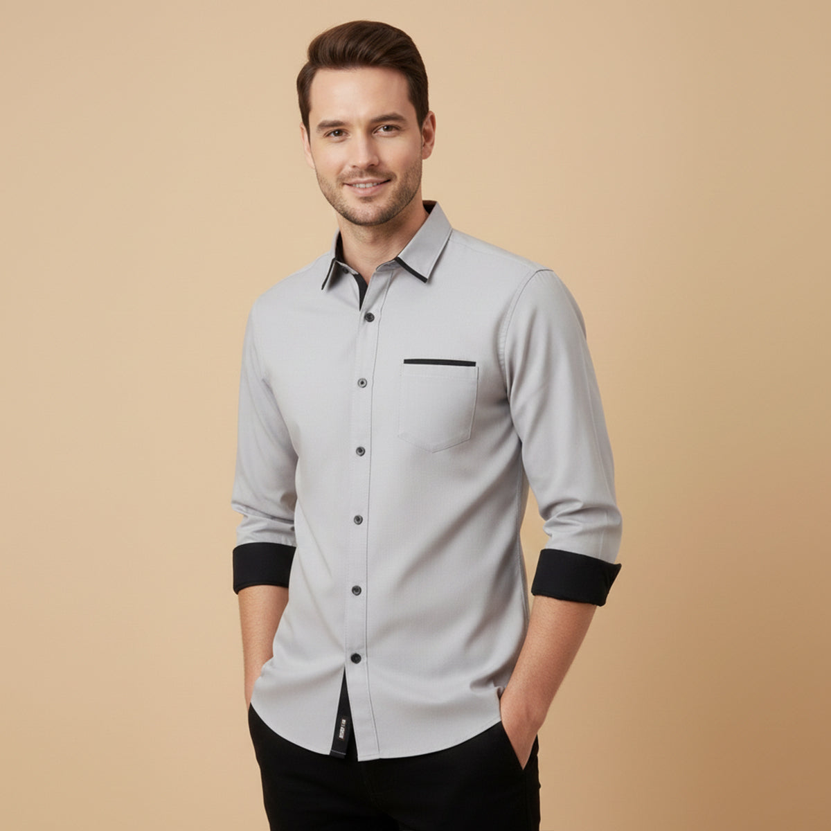 Fashionable Men's Contrast Trim Dress Shirt