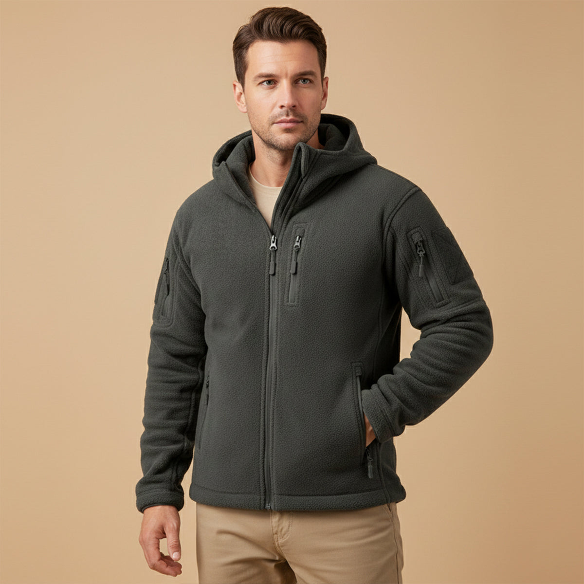 Warm Mens Fleece Hooded Tactical Jacket