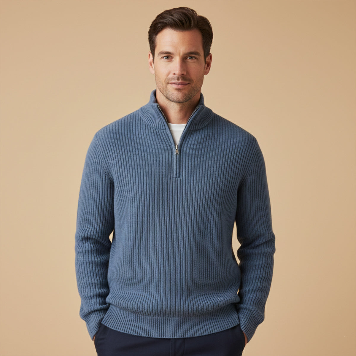 Luxury Men's Warm Cashmere Half Zip Jumper