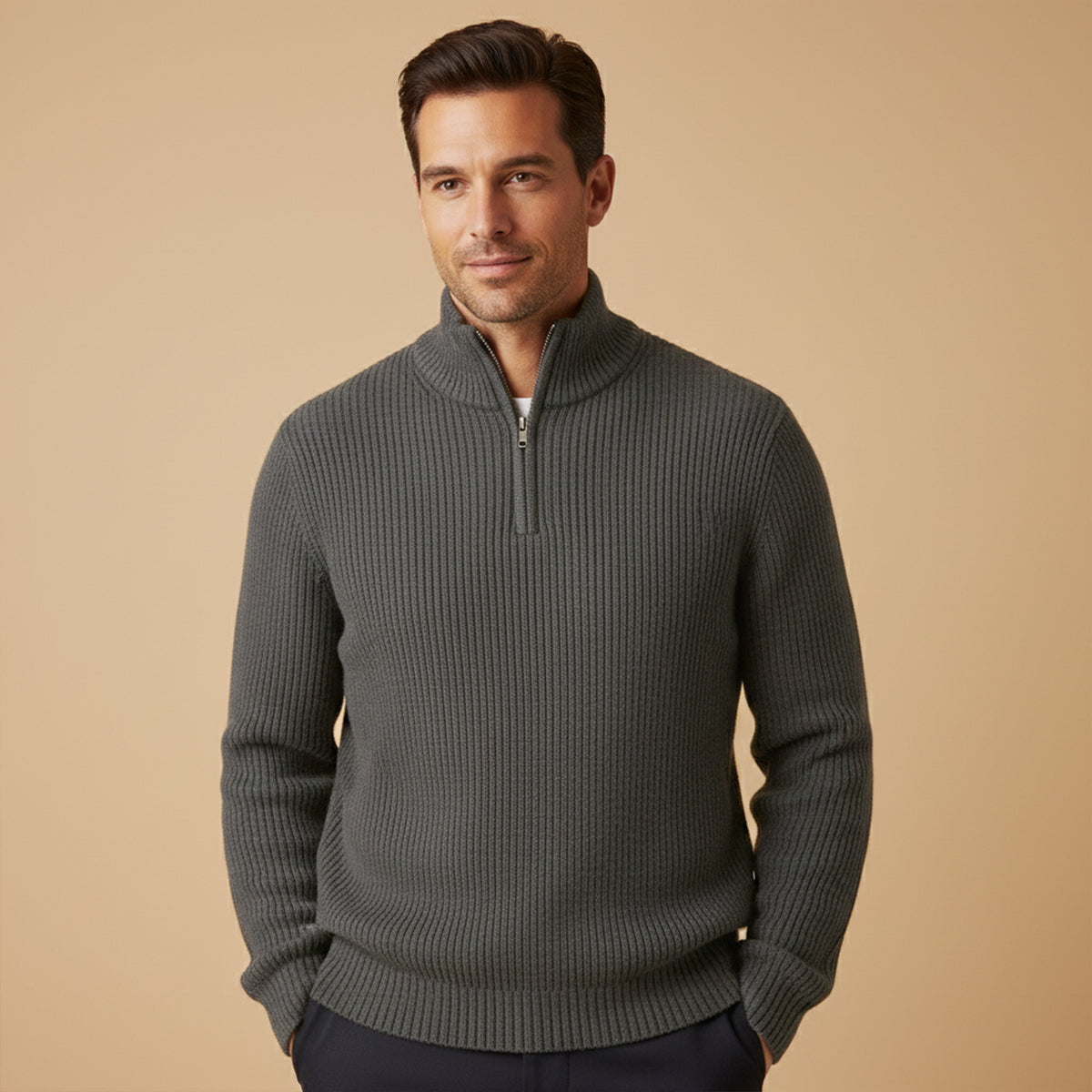Luxury Men's Warm Cashmere Half Zip Jumper