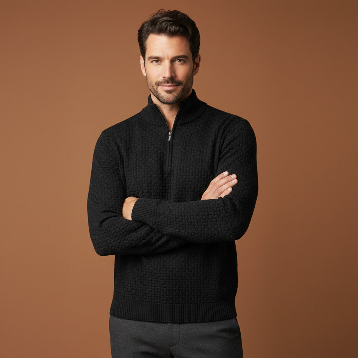 Men's Thick Quarter Zip Cable Knit Sweater