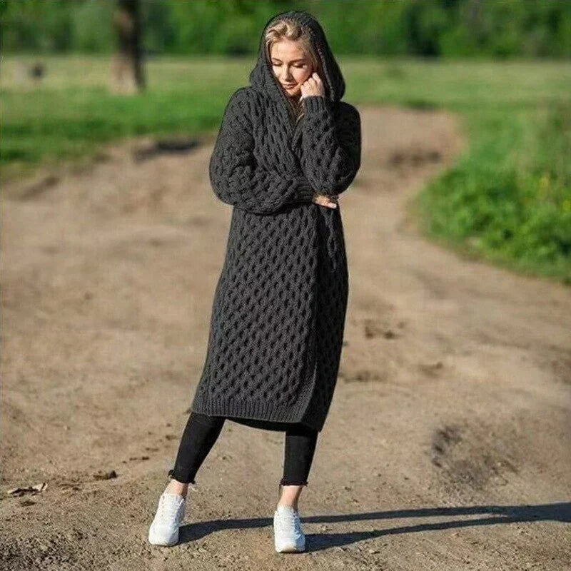 Cozy Women's Long Cable Knit Cardigan Sweater