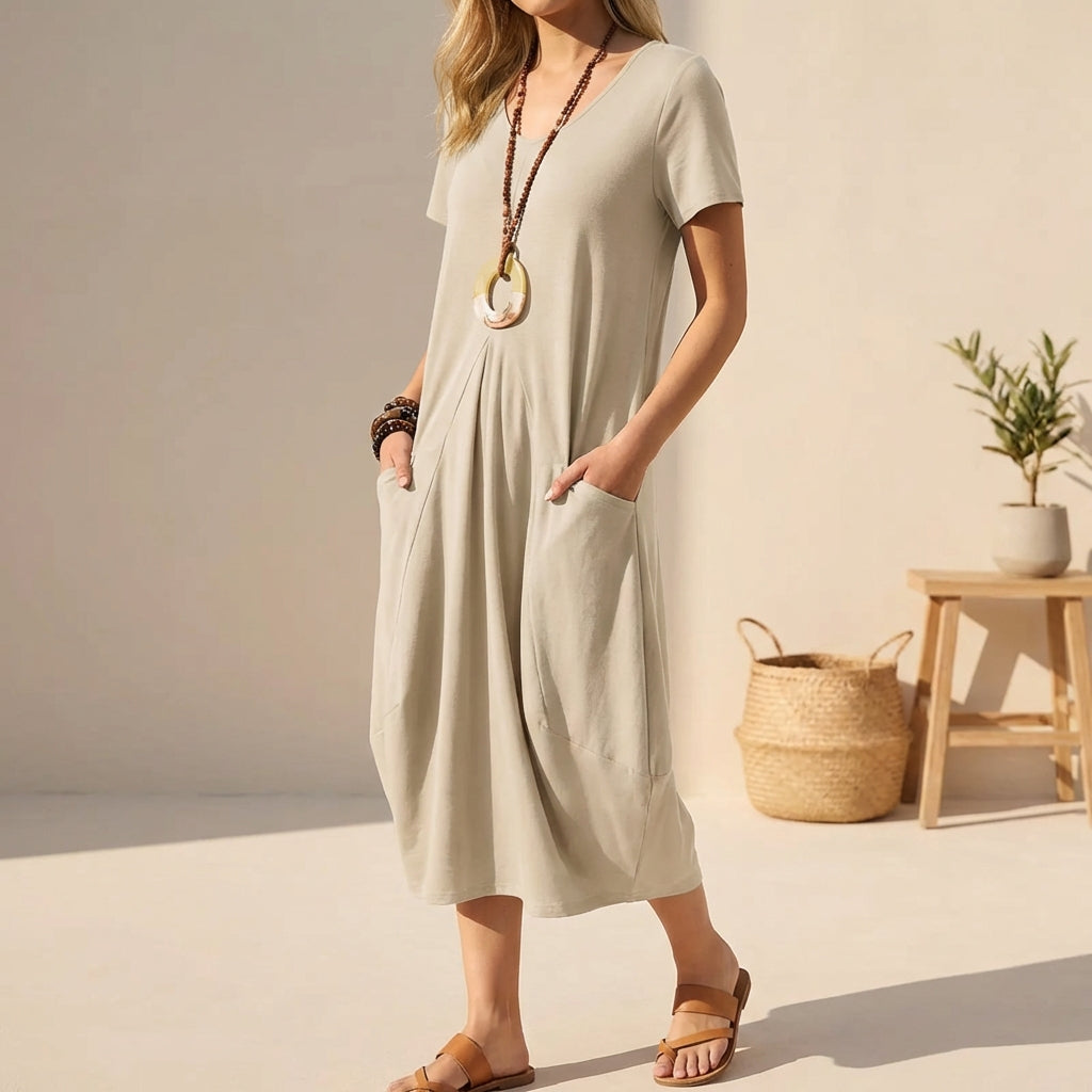 Elegant Ladies V Neck Swing Dress - Olytrend