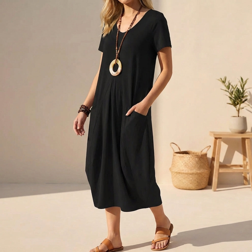 Image of Sabrina | Women's V-Neck A-Line Midi Dress