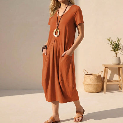 Image of Sabrina | Women's V-Neck A-Line Midi Dress