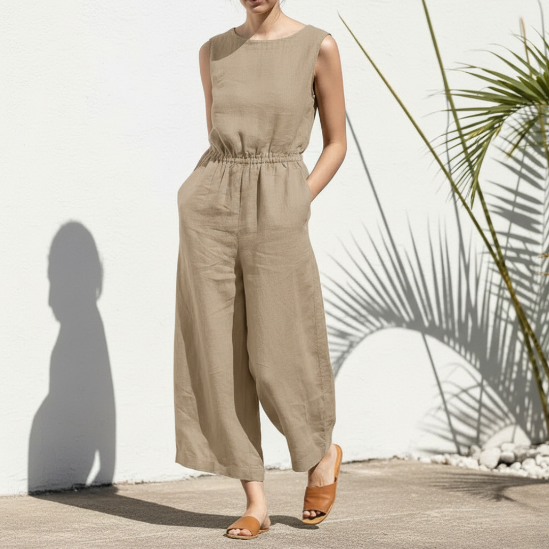 Relaxed Fit Women's Sleeveless Wide Leg Romper - Olytrend