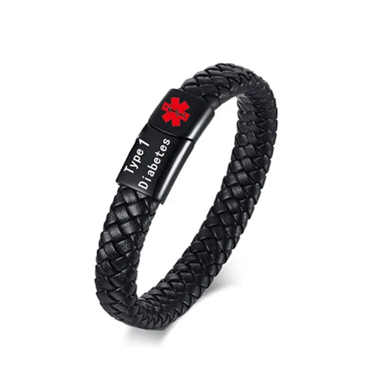 Safety bracelet - SafeGuard Band-Diabetes Type 1 Black-7.48 inches-Nora Luxe