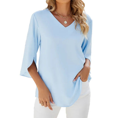 Ladies' Relaxed Fit V-Neck Blouse - Olytrend