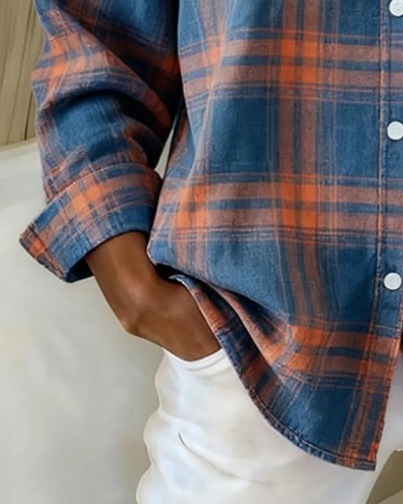 Image of Sara | Women's Plaid Button-Up Blouse