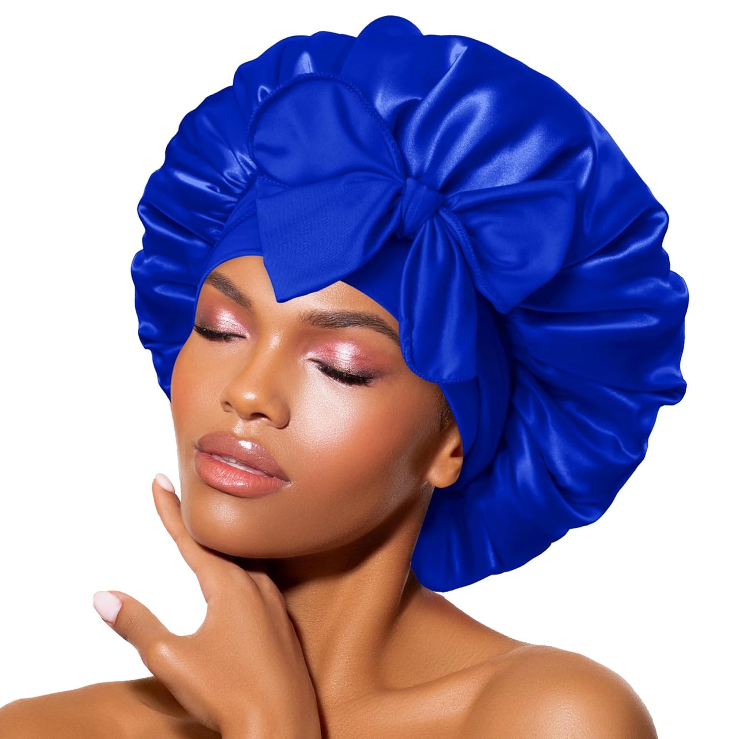 Satin Bonnet – Sleep Cap for Women-Blue-Nora Luxe