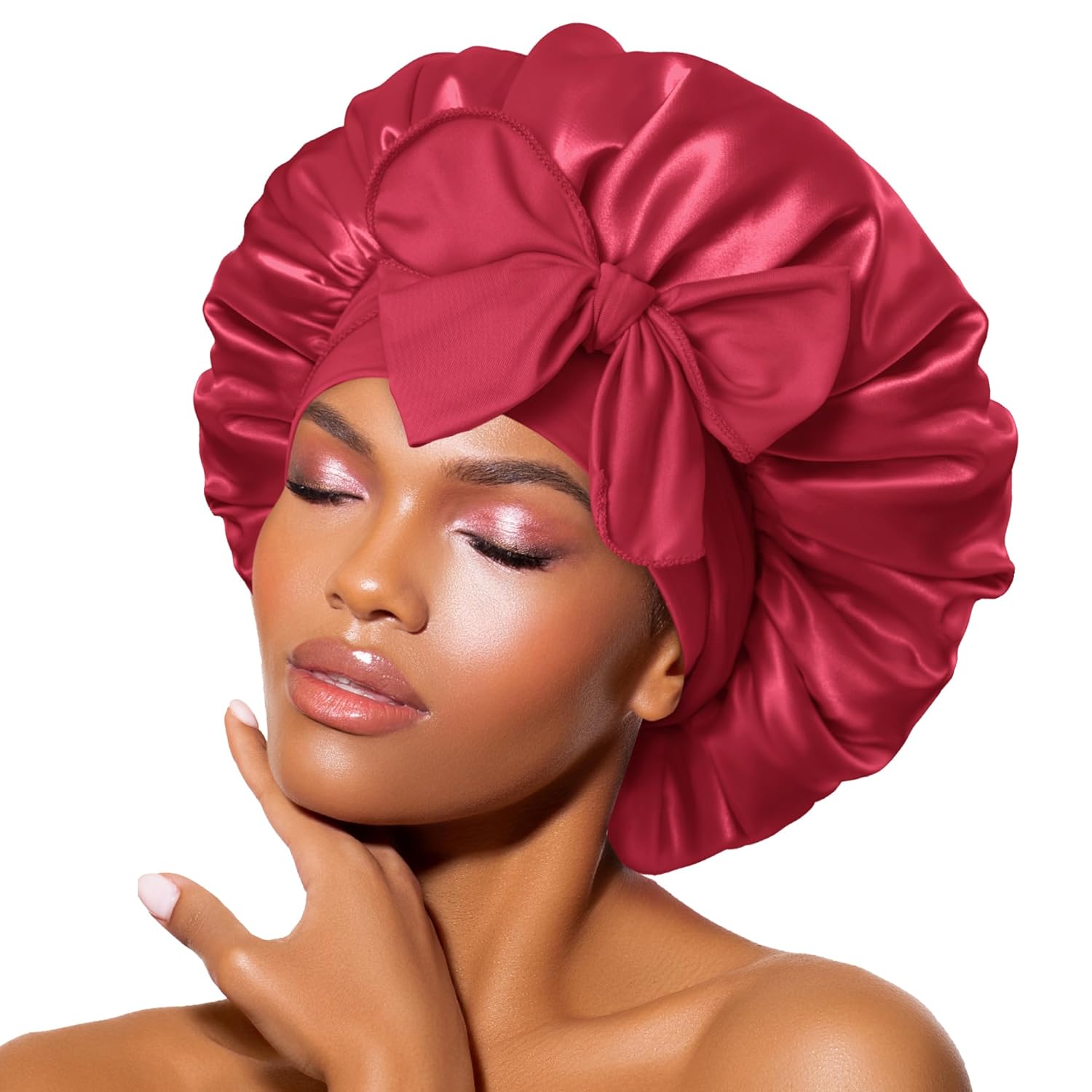 Satin Bonnet – Sleep Cap for Women-Burgundy-Nora Luxe