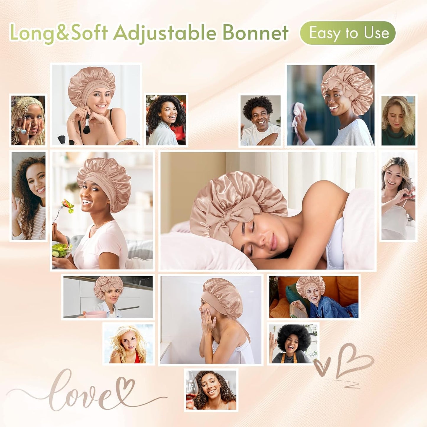 Satin Bonnet – Sleep Cap for Women-Champagne-Nora Luxe