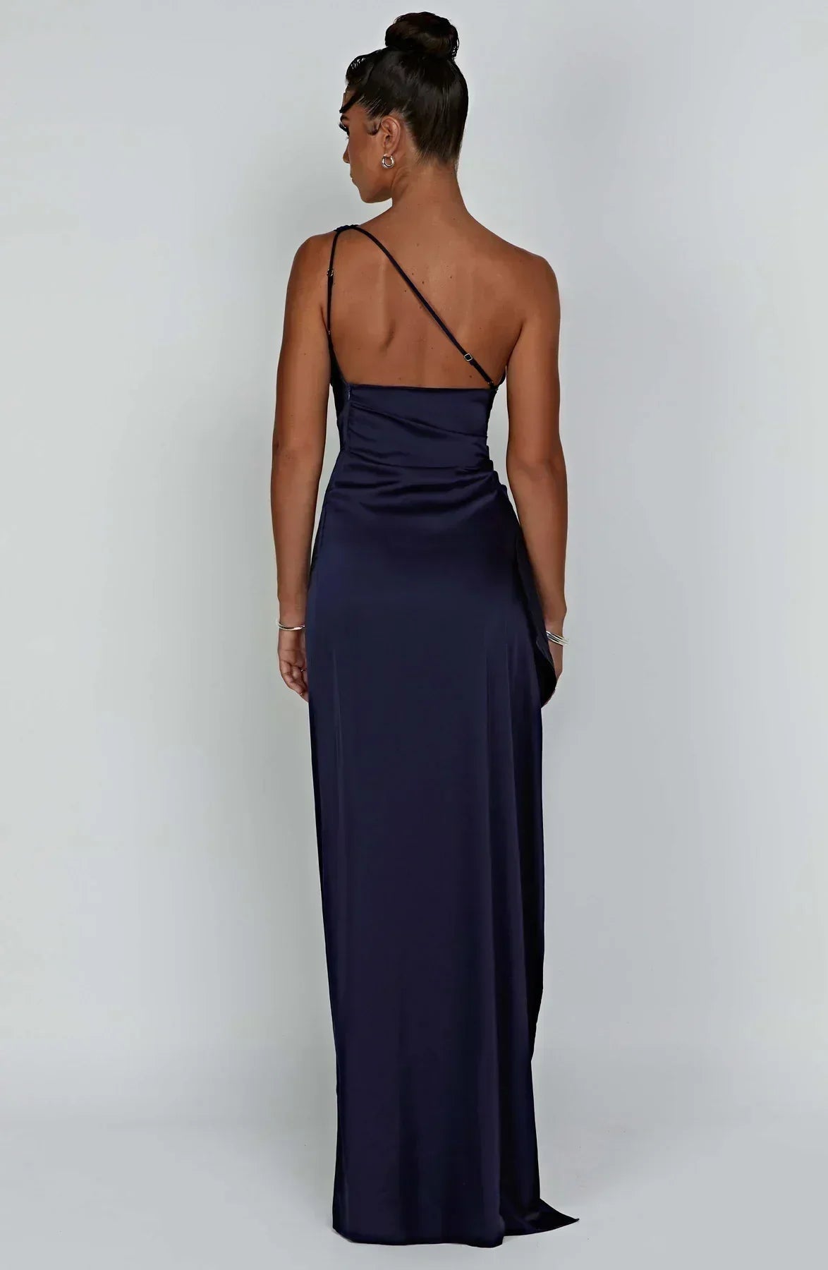 Satin Split Dress with One Shoulder - Vivienne-Red-XS-The Livary