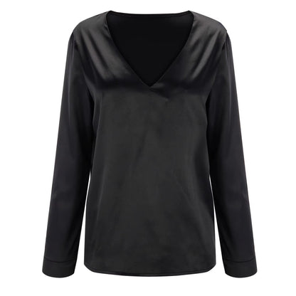 Elegant Women's Long Sleeve V Neck Blouse - Pexav