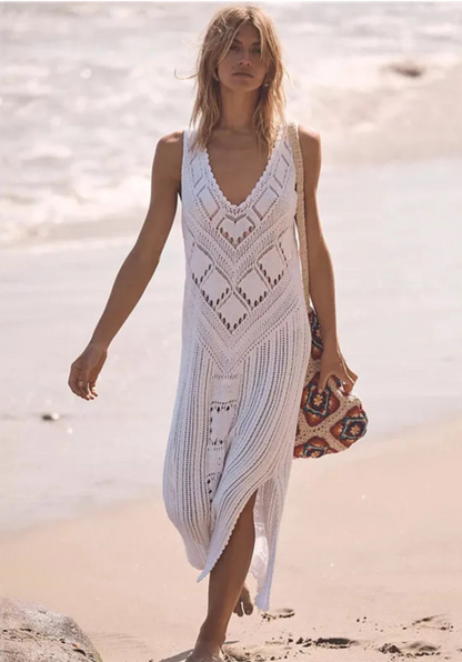 Casual V-neck Mesh Midi Dress for Women
