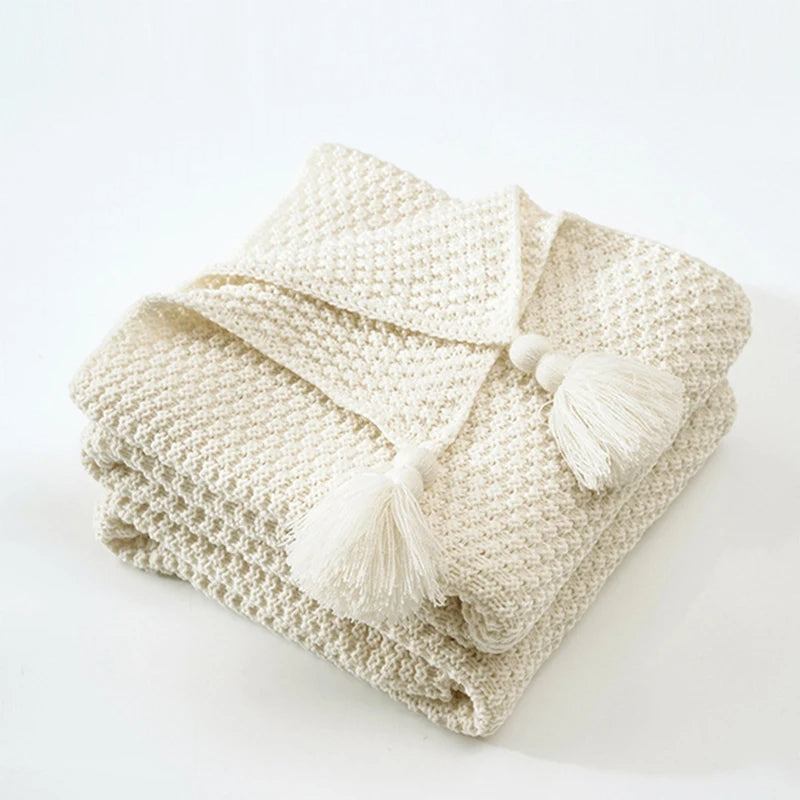 Scandinavian Knitted Wool Blanket - Aurora-Beige-43.3 x 59.1 inches-Nora Luxe
