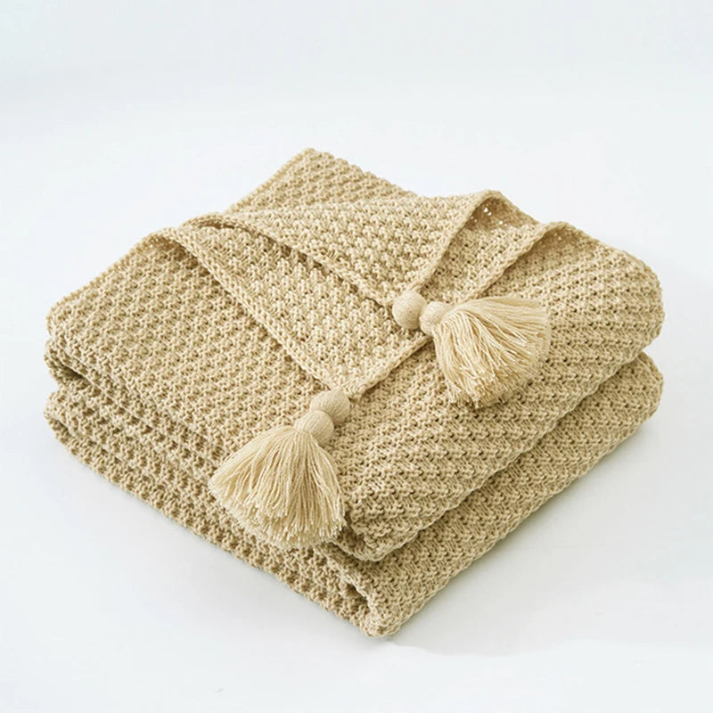 Scandinavian Knitted Wool Blanket - Aurora-Khaki-43.3 x 59.1 inches-Nora Luxe
