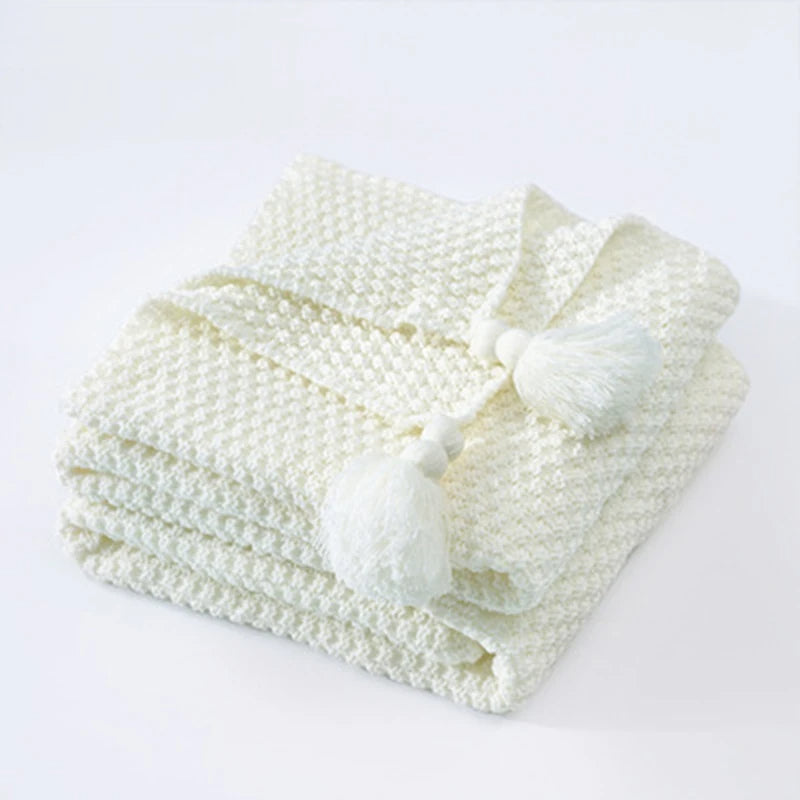 Scandinavian Knitted Wool Blanket - Aurora-White-43.3 x 59.1 inches-Nora Luxe