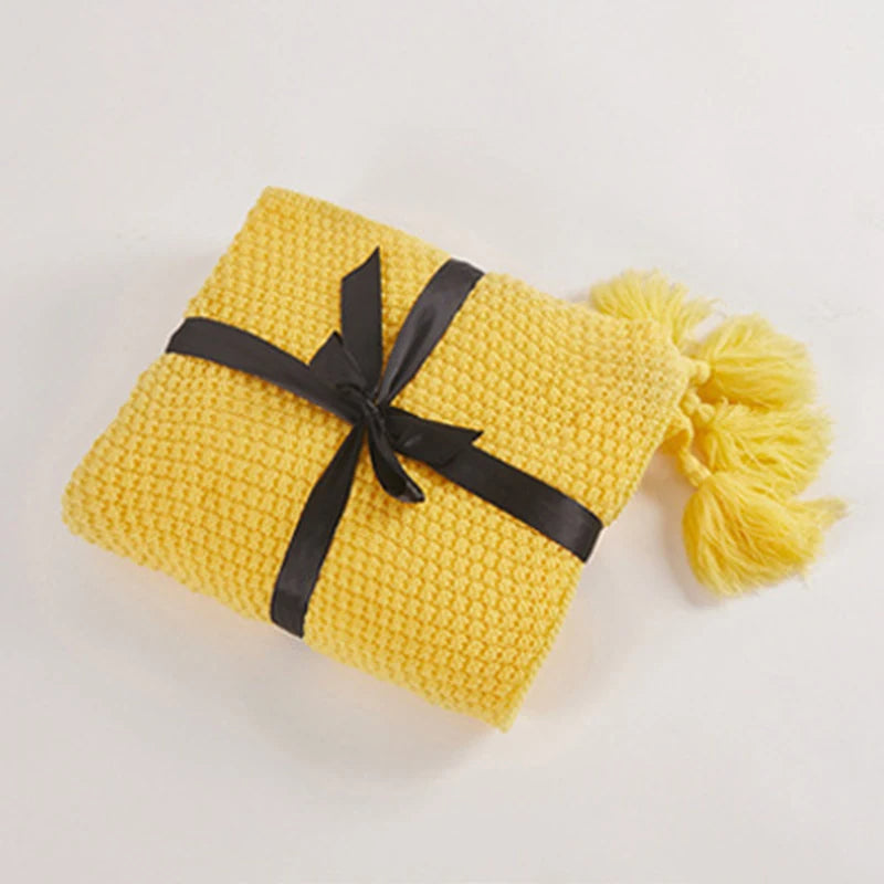 Scandinavian Knitted Wool Blanket - Aurora-Yellow-43.3 x 59.1 inches-Nora Luxe