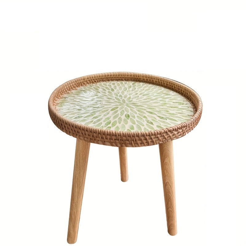 Scandinavian Rattan Side Table - Elin-Green-A-Nora Luxe