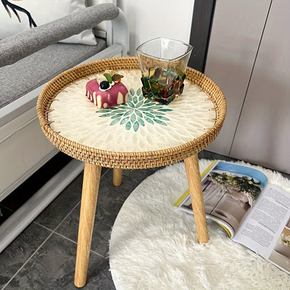 Scandinavian Rattan Side Table - Elin-Green-A-Nora Luxe