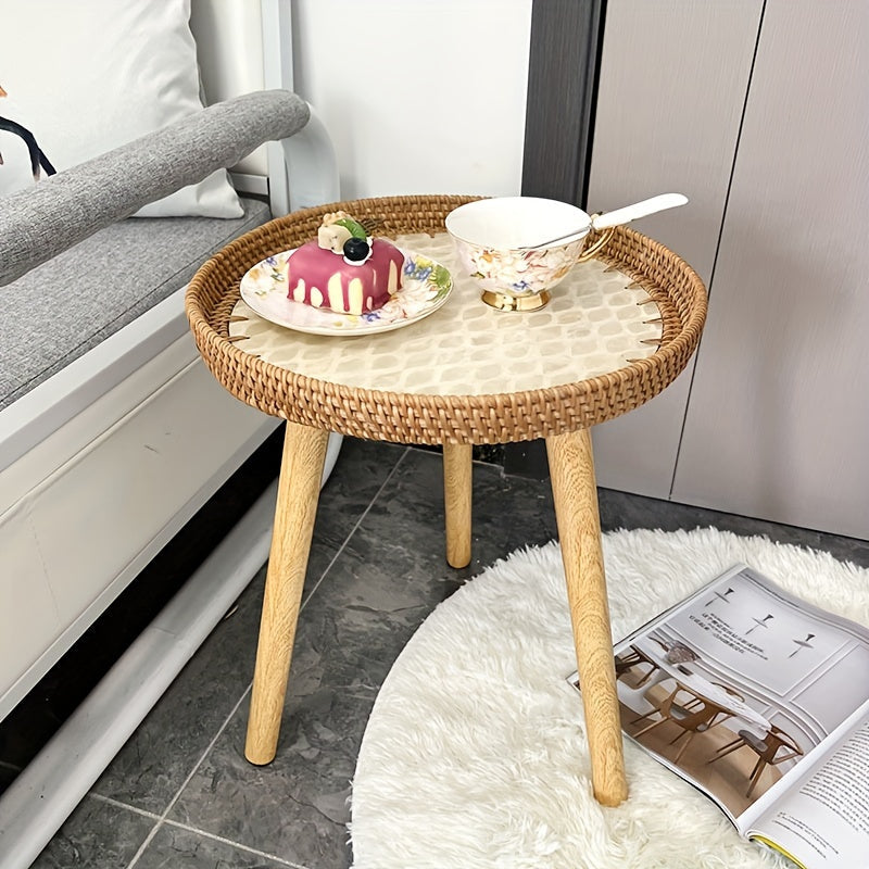 Scandinavian Rattan Side Table - Elin-Green-A-Nora Luxe