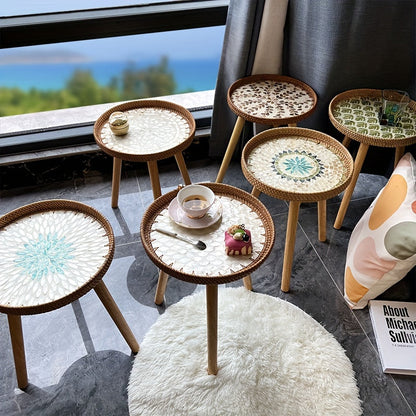 Natural Woven Wooden End Table - Pexav