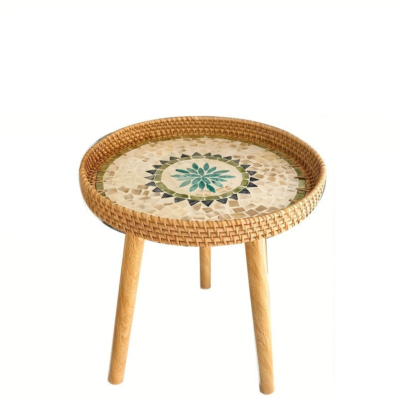 Scandinavian Rattan Side Table - Elin-Green-B-Nora Luxe