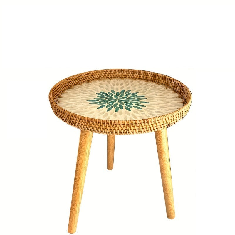 Scandinavian Rattan Side Table - Elin-Green-C-Nora Luxe