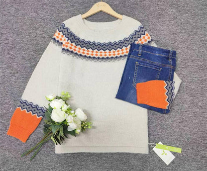 Scandinavian Trendy Sweater with Lively Pattern - NordicChic-S-Nora Luxe