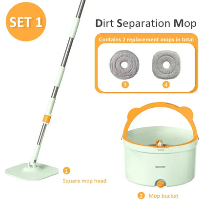 Self-Rotating Flat Mop with Bucket - Spin Mop-Set 1-Nora Luxe