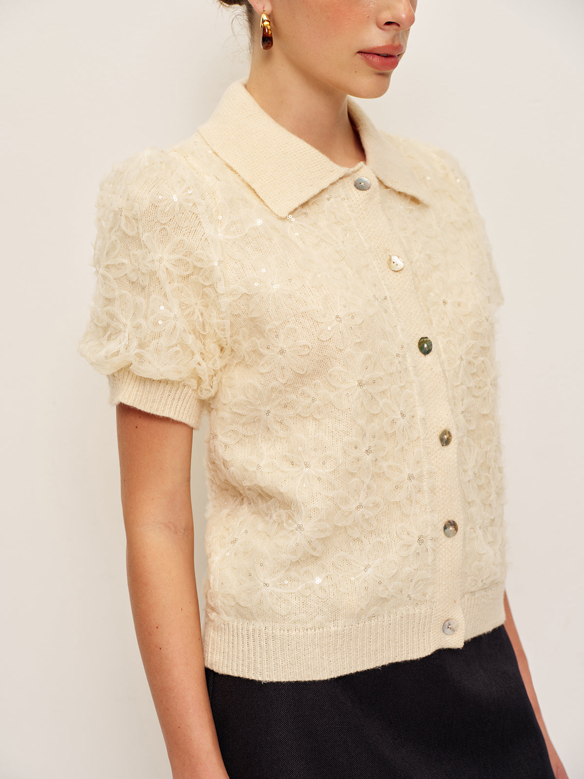 Glittery Lace Patterned Open Cardigan