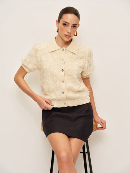 Glittery Lace Patterned Open Cardigan