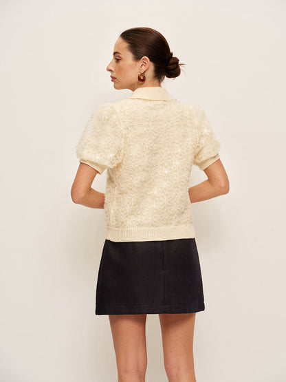 Glittery Lace Patterned Open Cardigan