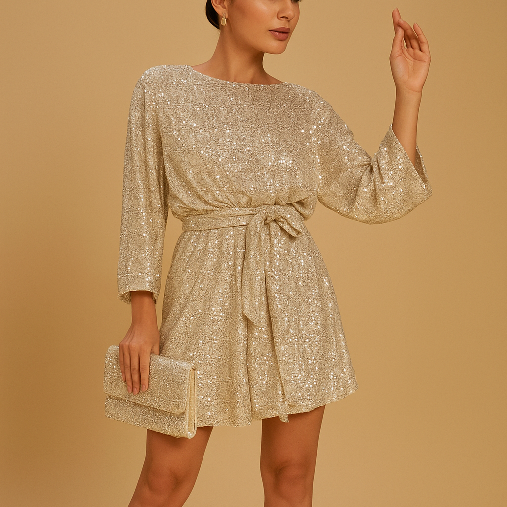 Sequin evening dress for women named Brielle, featuring elegant ruffles, a flattering silhouette, and a glamorous design perfect for galas and special events.