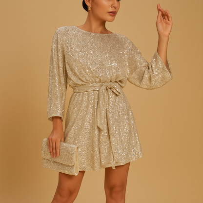 Sequin evening dress for women named Brielle, featuring elegant ruffles, a flattering silhouette, and a glamorous design perfect for galas and special events.