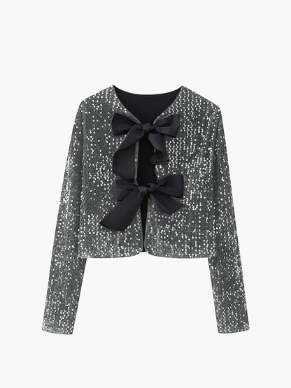 Glittering Soft Bow Knot Embellished Jacket