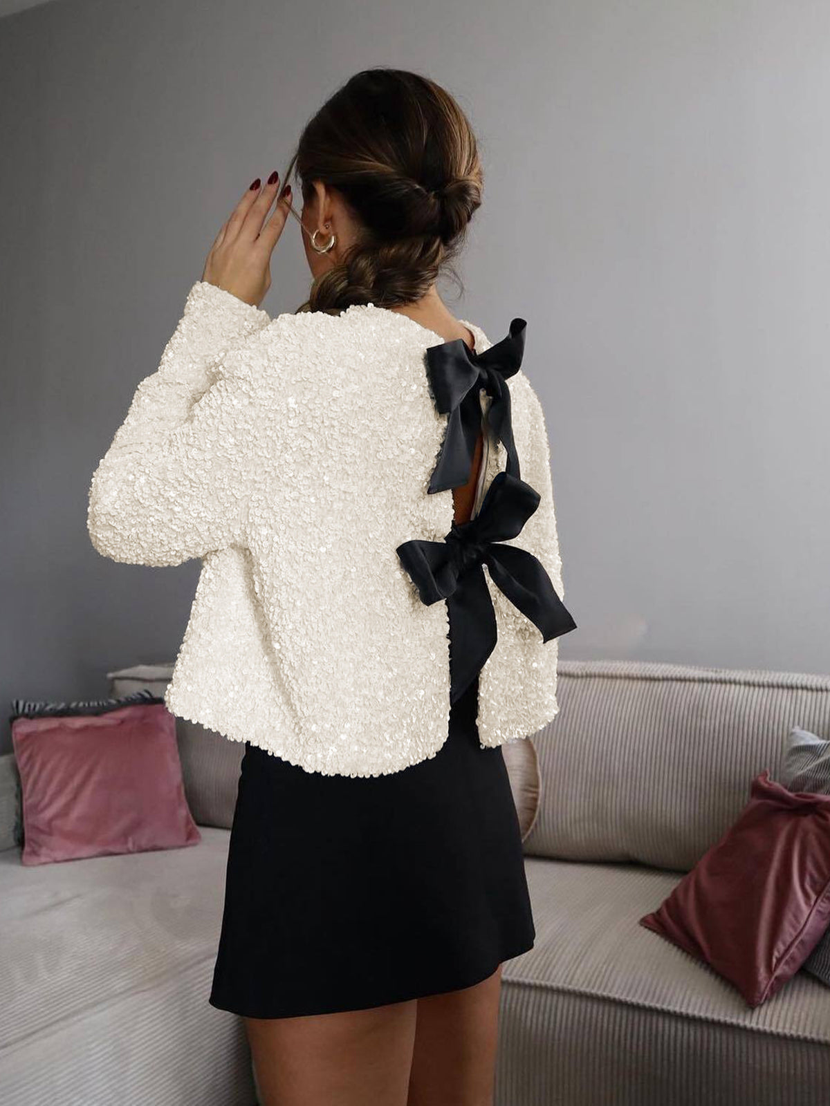 Glittering Soft Bow Knot Embellished Jacket